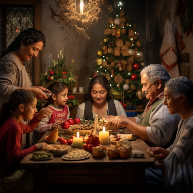 Family Christmas Dinner in Candlelight