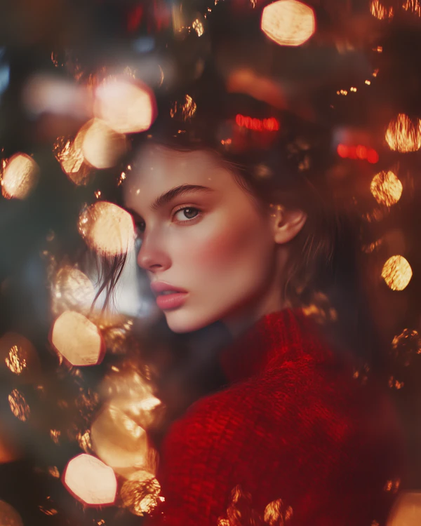 Serene Woman in Red Sweater
