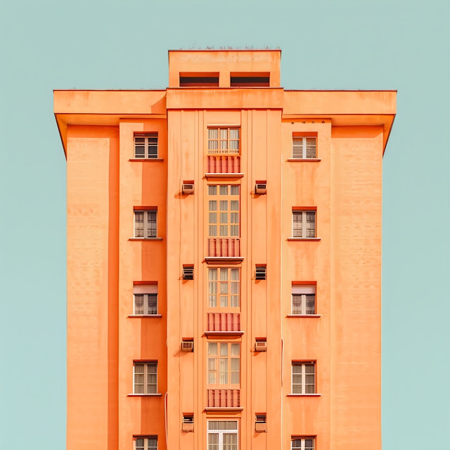 Modern Orange Facade Against Blue Sky