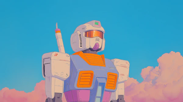 Futuristic Robot Against Vibrant Sky