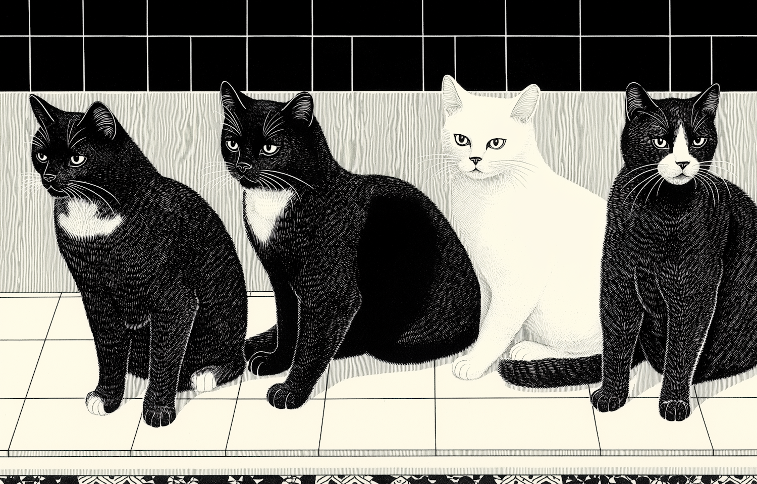 Monochrome Cats in a Row