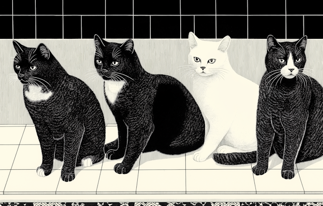 Monochrome Cats in a Row