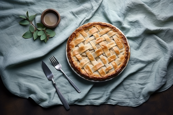 Rustic Golden-Brown Lattice Pie on Homely Table Setting