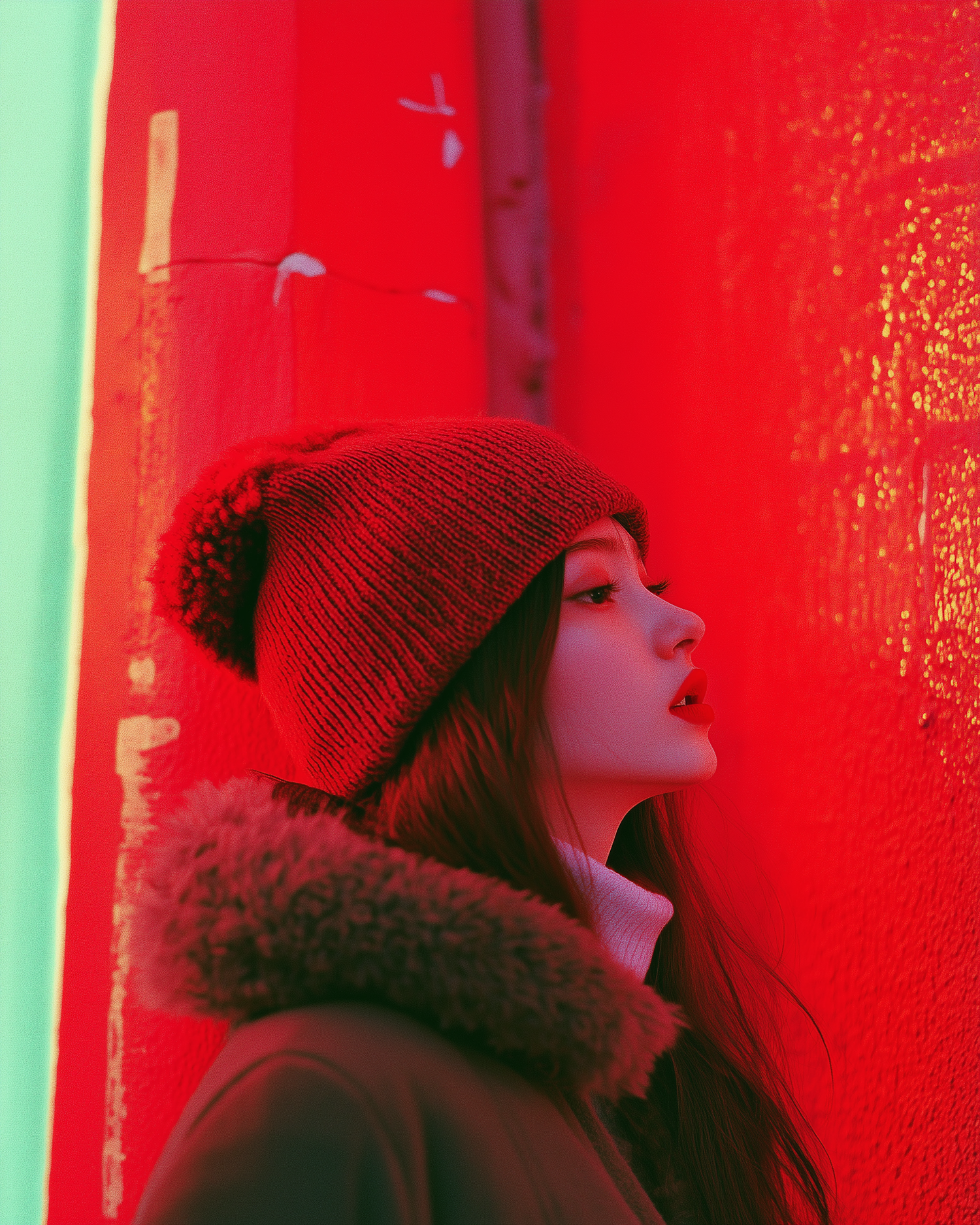 Contemplative Woman in Red