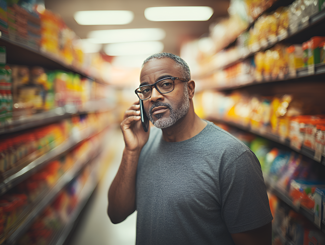 Man in Grocery Store on Phone