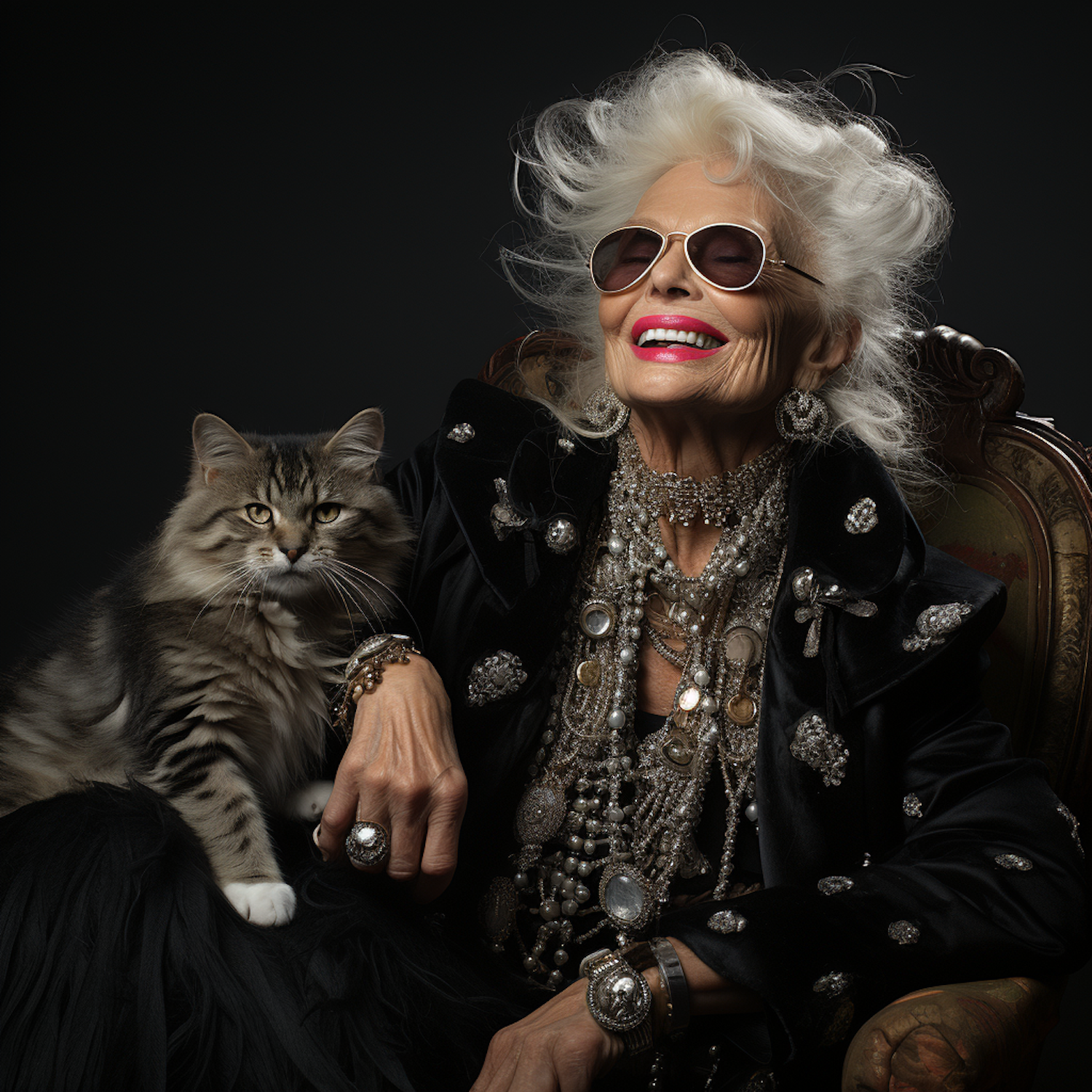 Elegant Elderly Woman with Cat