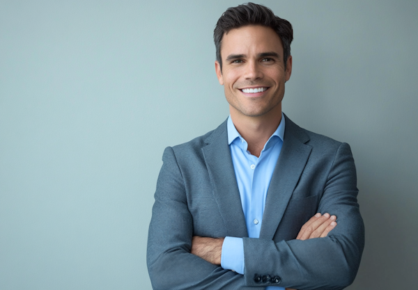 Confident Man in Gray Suit