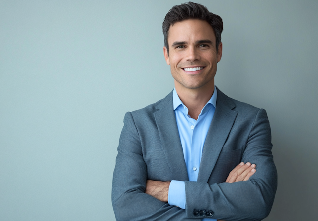 Confident Man in Gray Suit