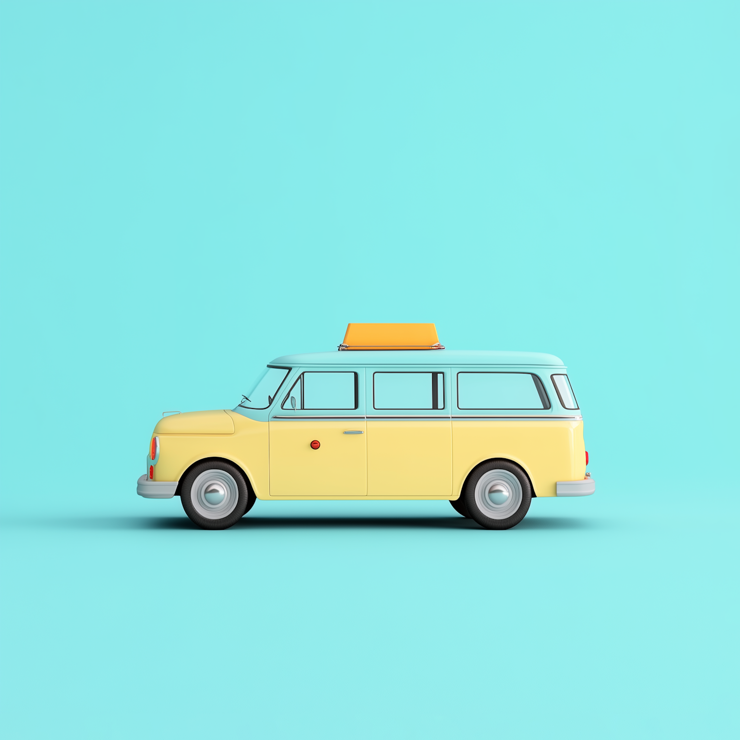 Vintage Yellow Van with Turquoise Background