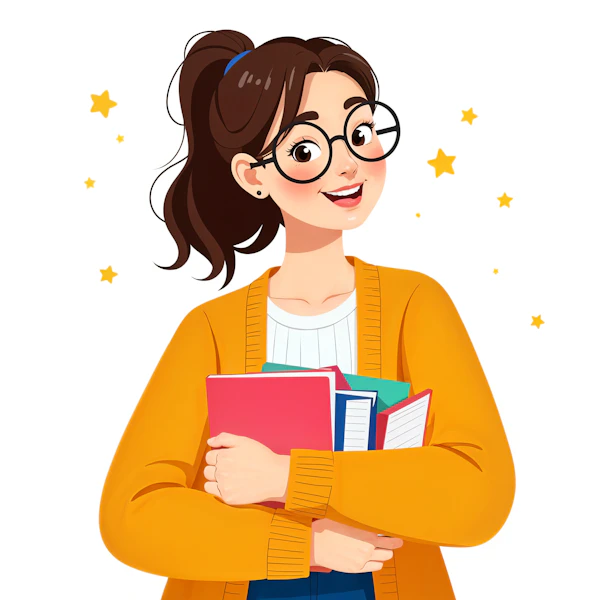 Cheerful Young Woman with Books
