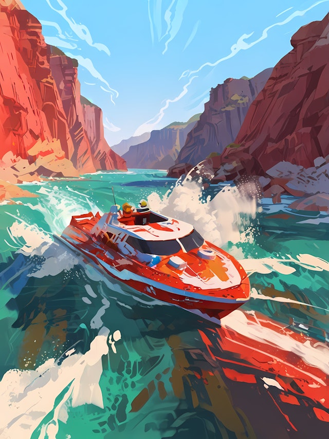 Speedboat in Canyon