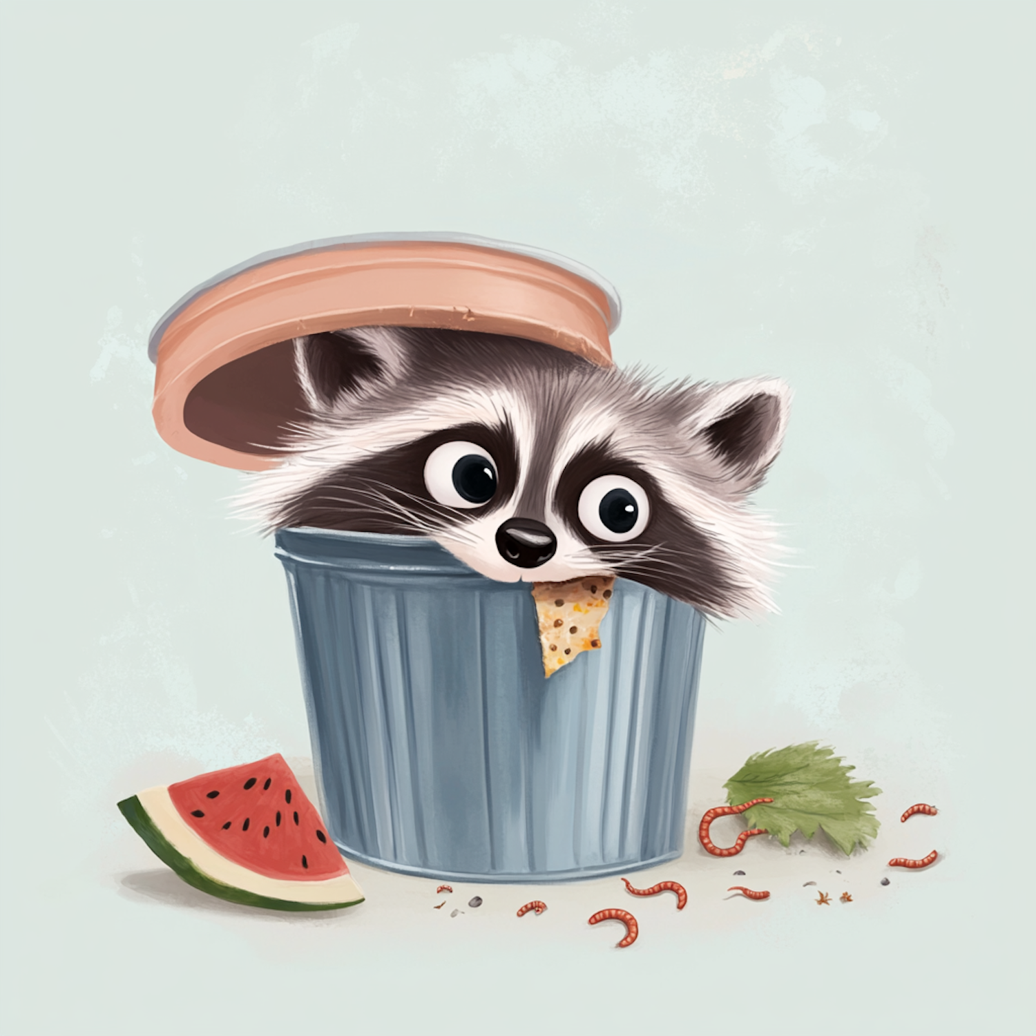 Curious Raccoon in Trash Can