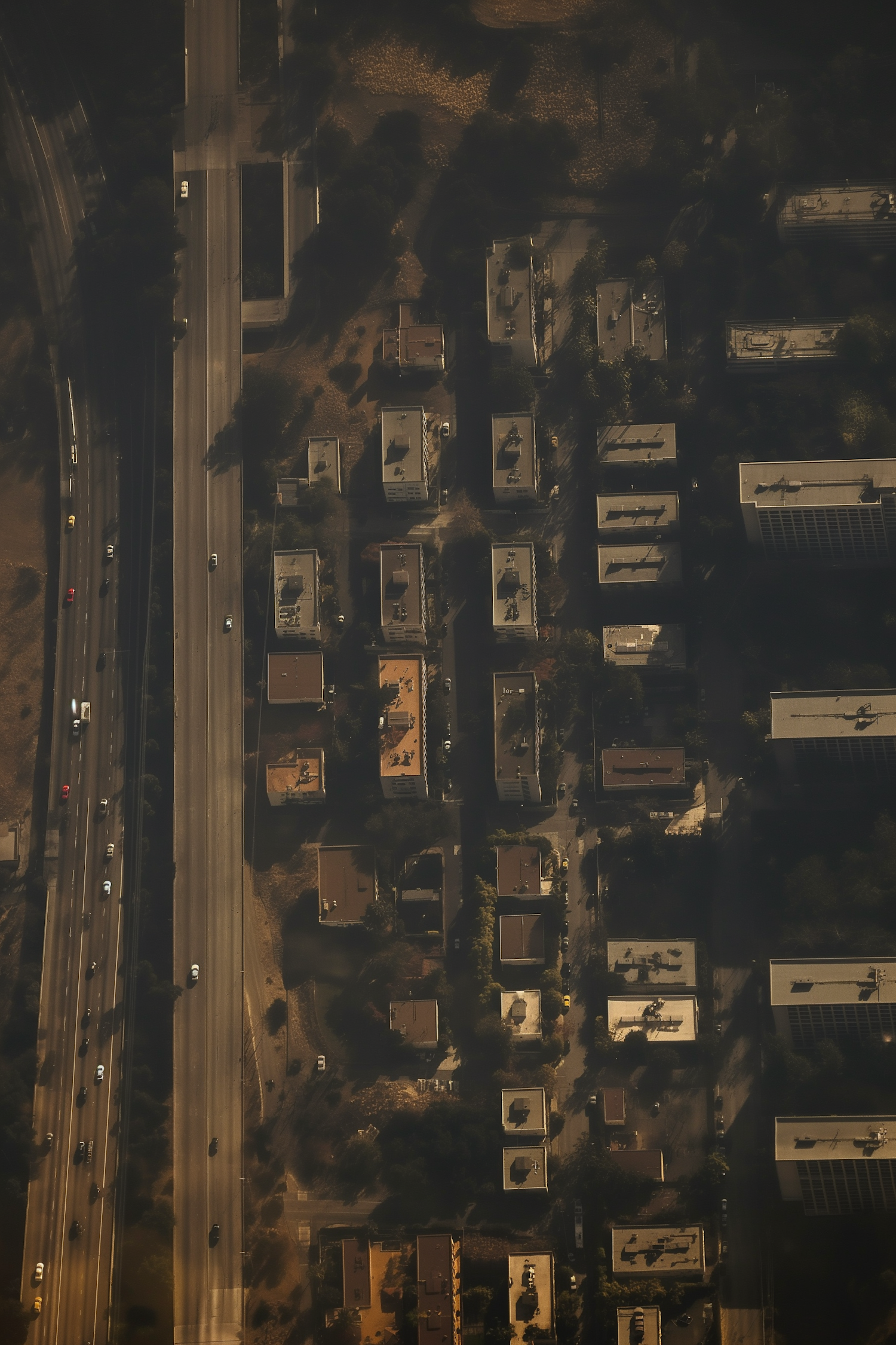 Aerial View of Residential Area at Golden Hour