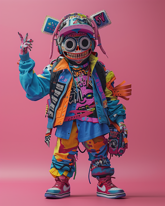 Eclectic Robotic Character in Vibrant Attire