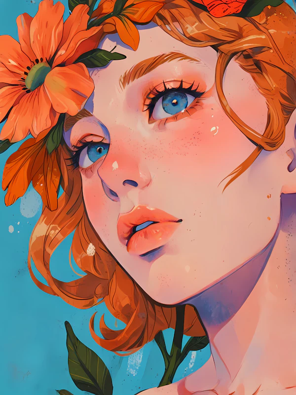 Serene Woman with Orange Flowers