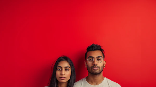 Intimate Red Portrait of a Confident Pair