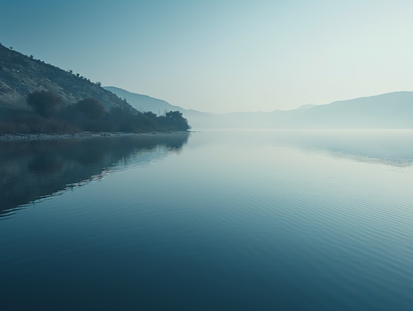 Tranquil Waterscape with Misty Blue Gradient