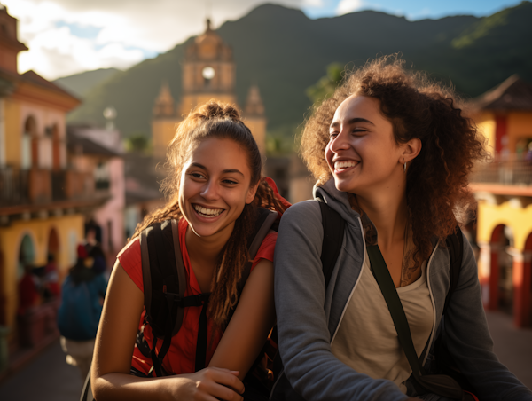 Joyous Travel Companions in Golden Hour