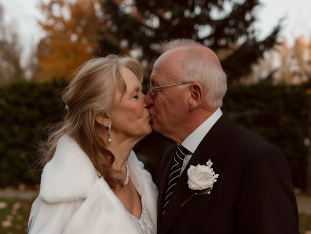 Elderly Couple's Wedding Kiss