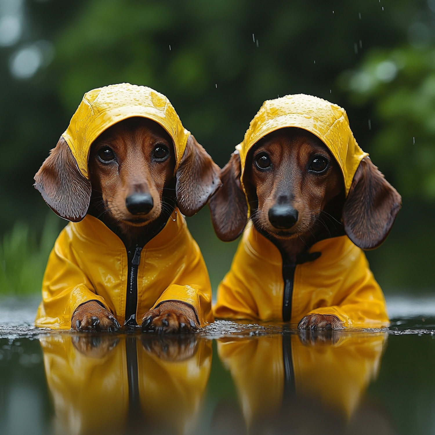 Dachshunds in Raincoats