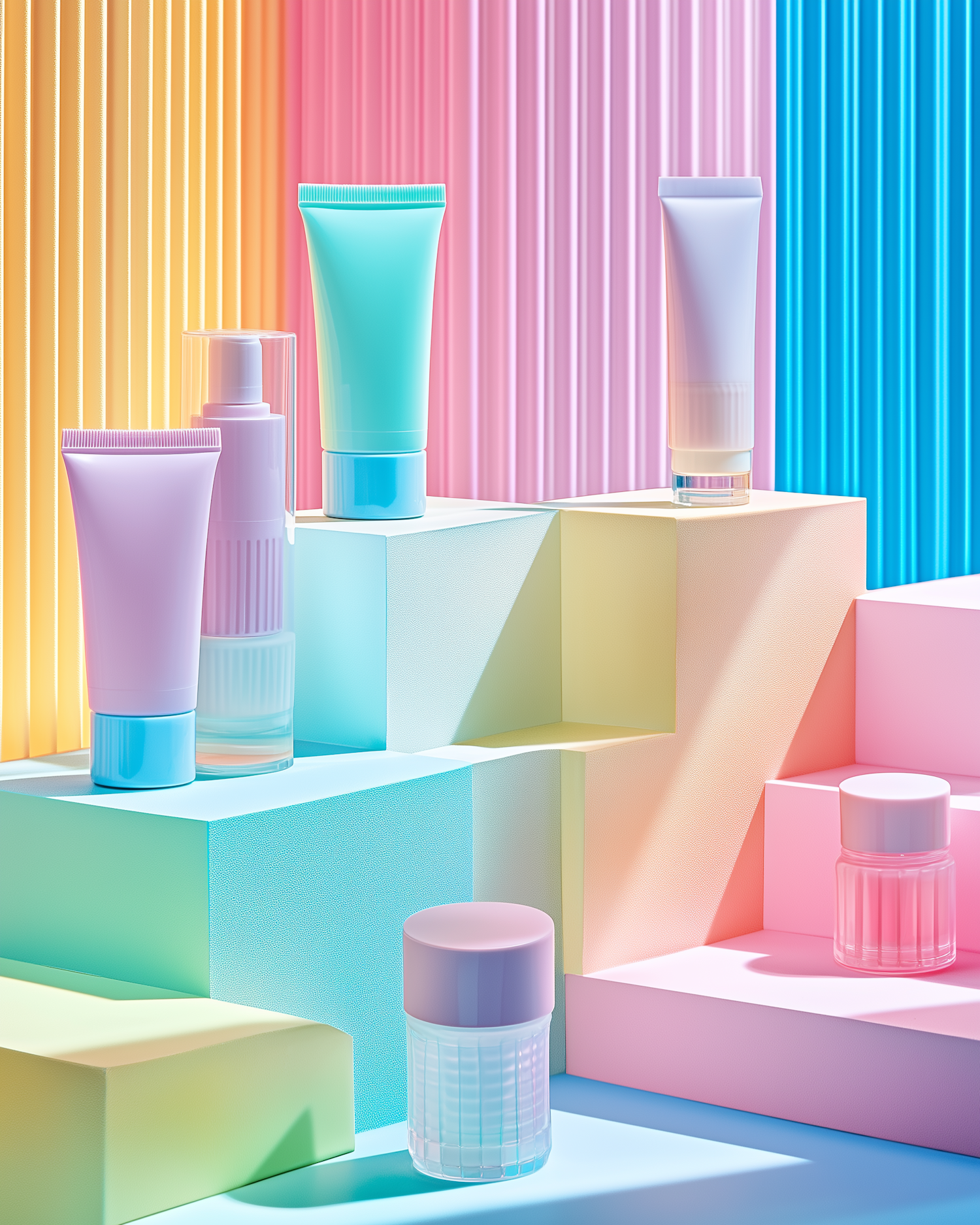 Cosmetic Arrangement on Pastel Geometric Background