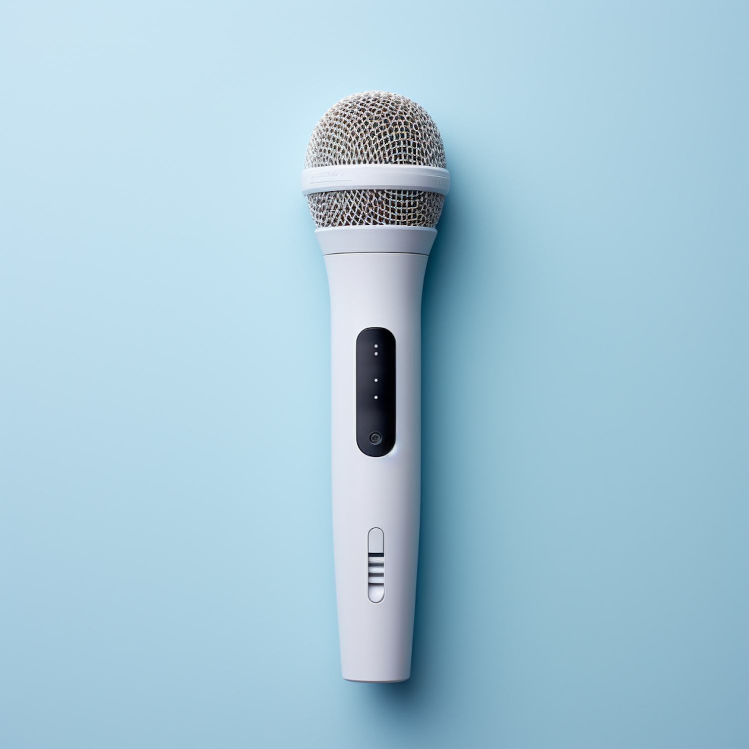 Modern White Podcasting Microphone on Light Blue Background