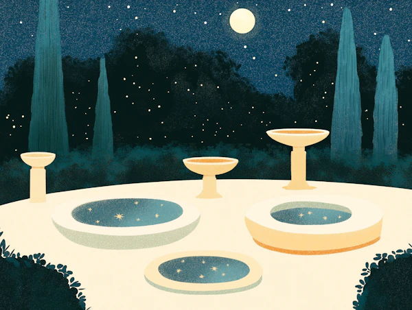Serene Night Scene with Reflective Basins