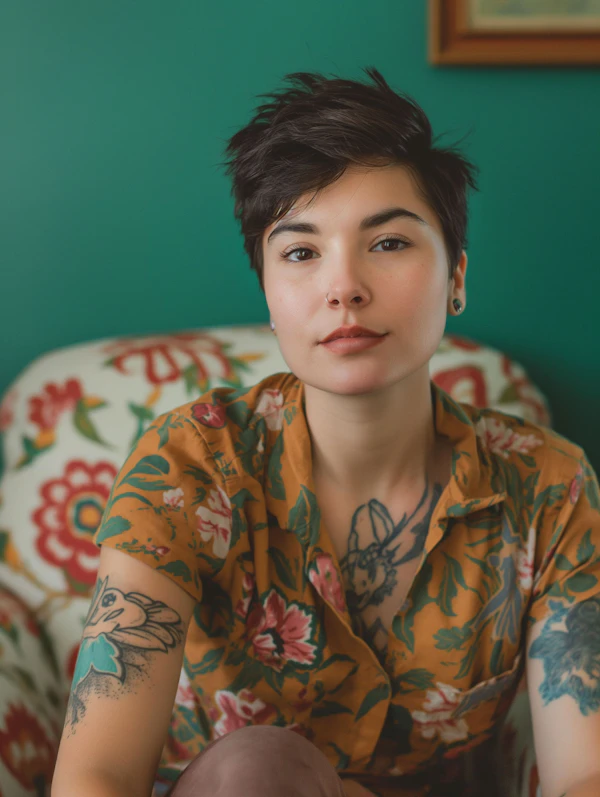 Serene Woman with Tattoos