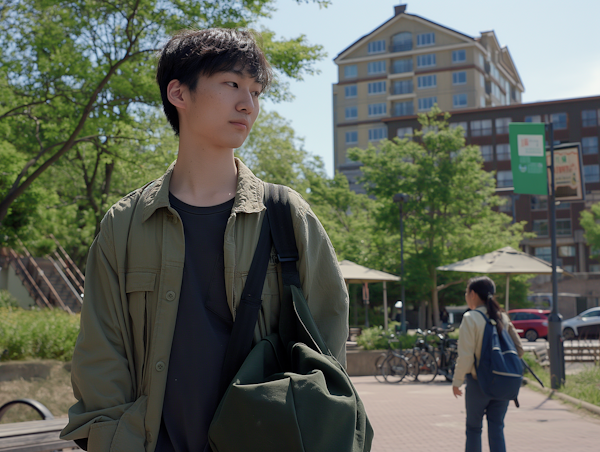 Contemplative Young Man in Urban Park