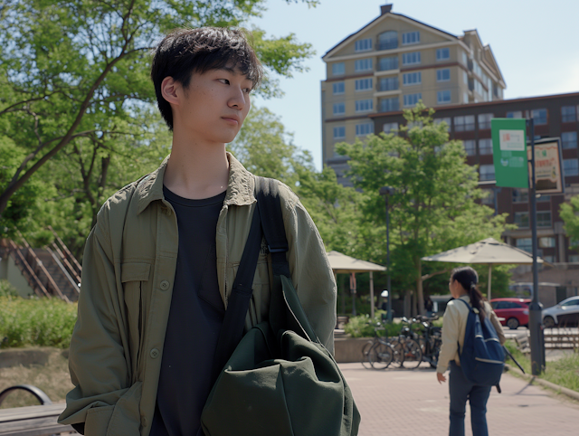 Contemplative Young Man in Urban Park