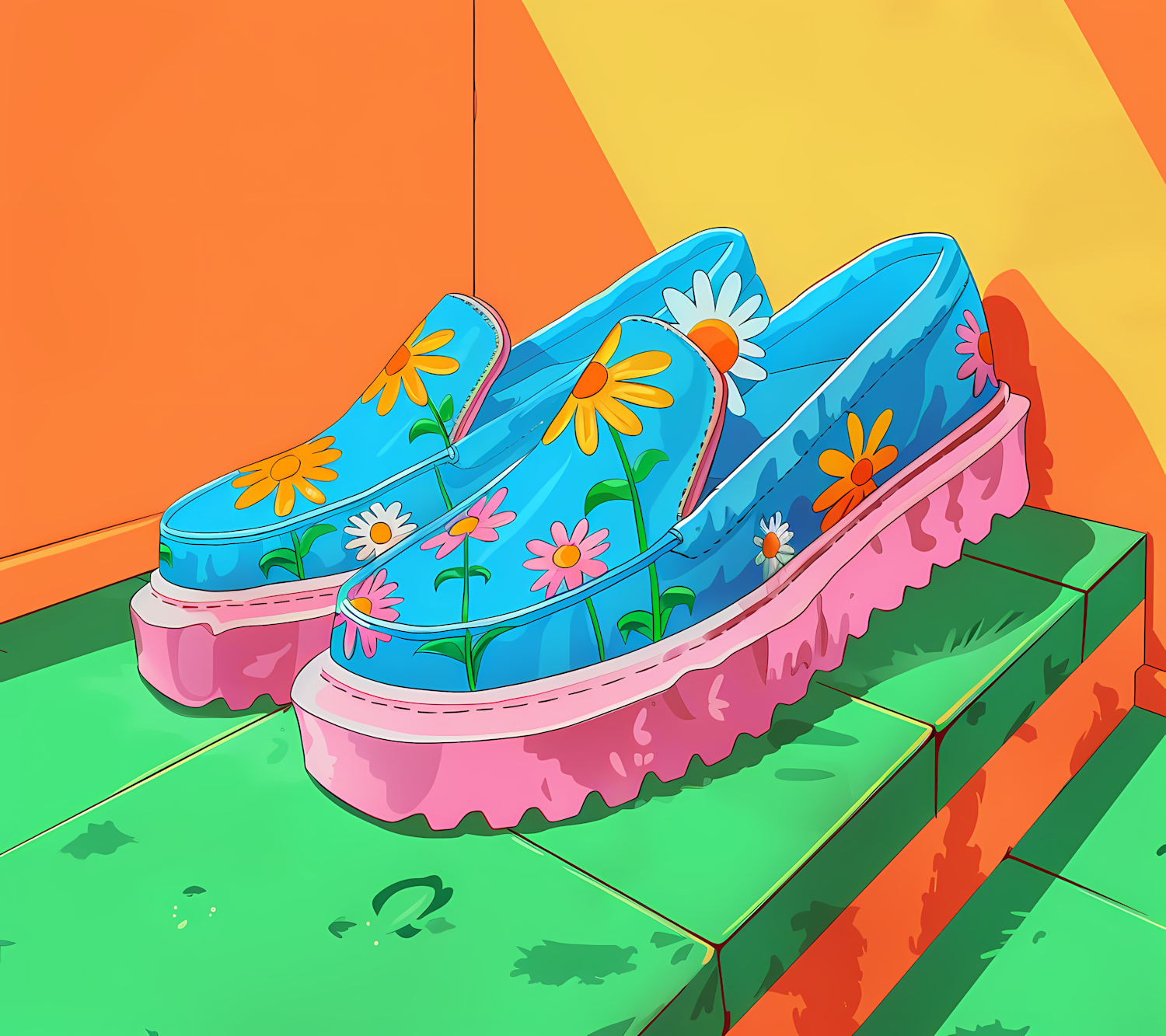 Floral Design Shoes on Vibrant Background