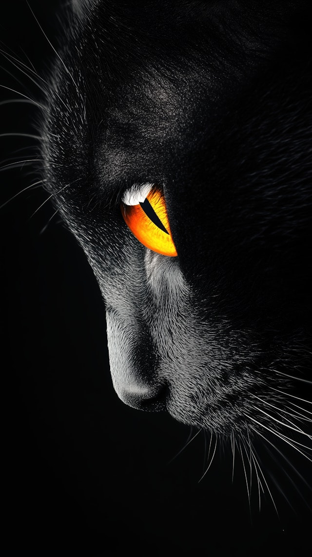 Close-up of Black Cat's Face