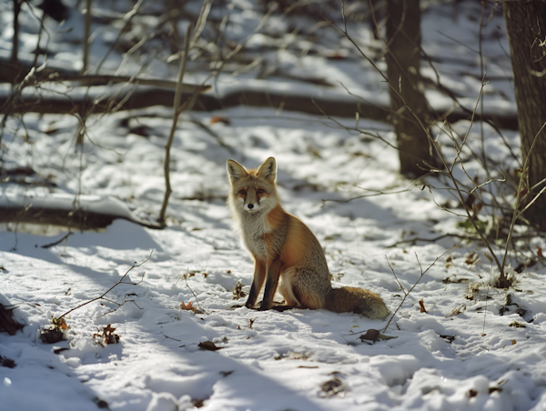 Solitary Red Fox in Snowy Forest