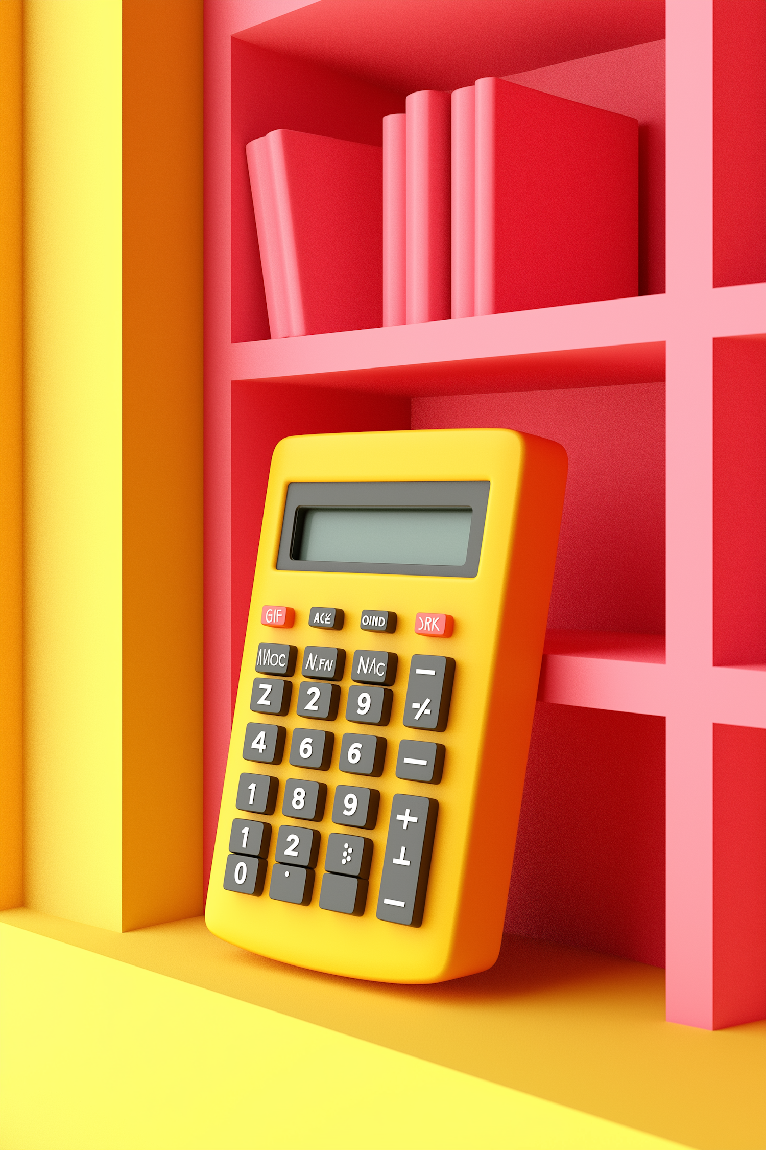 Vibrant Study with Oversized Yellow Calculator