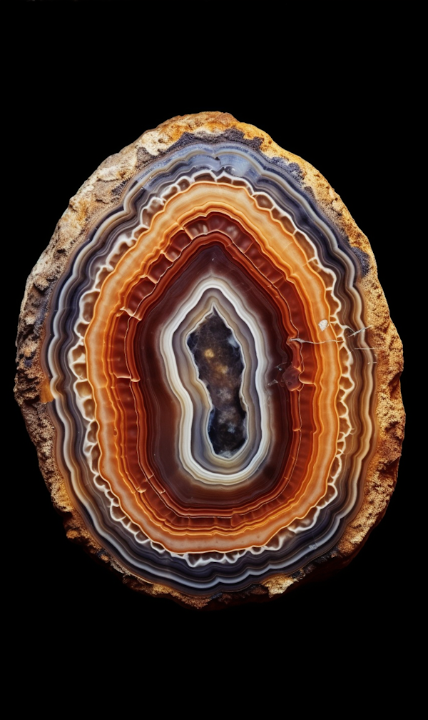 Polished Earthy Toned Banded Agate Cross-Section with Rough Exterior