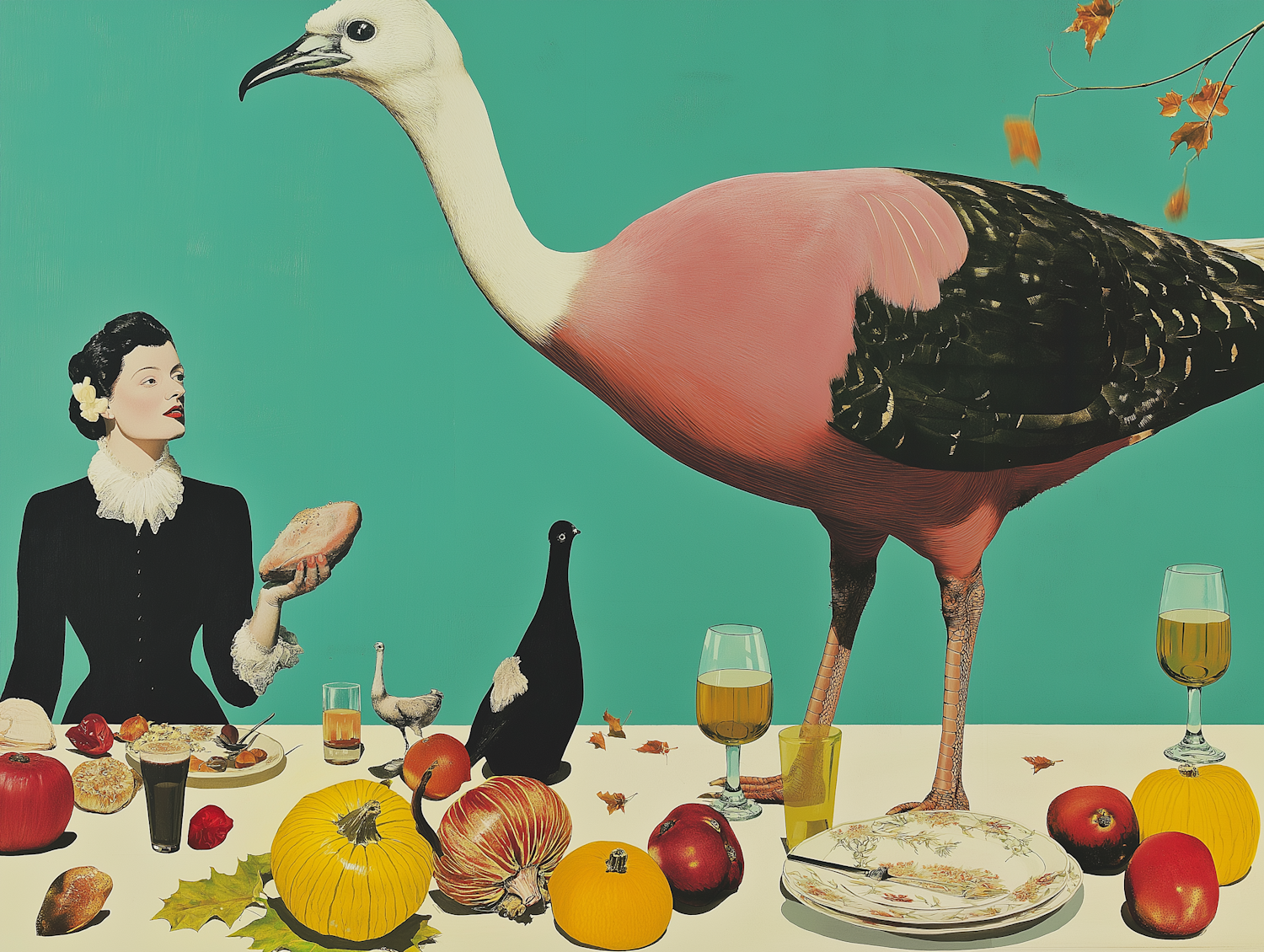 Surreal Woman with Bird and Food