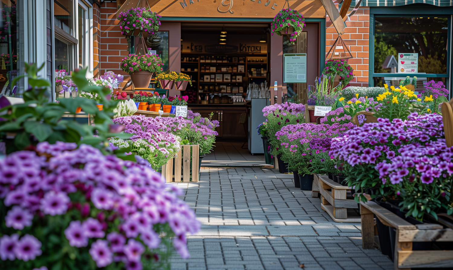 Florist Shop Entrance with Colorful Flowers