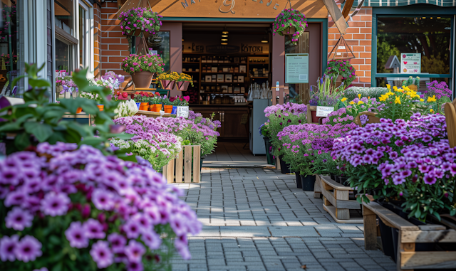 Florist Shop Entrance with Colorful Flowers