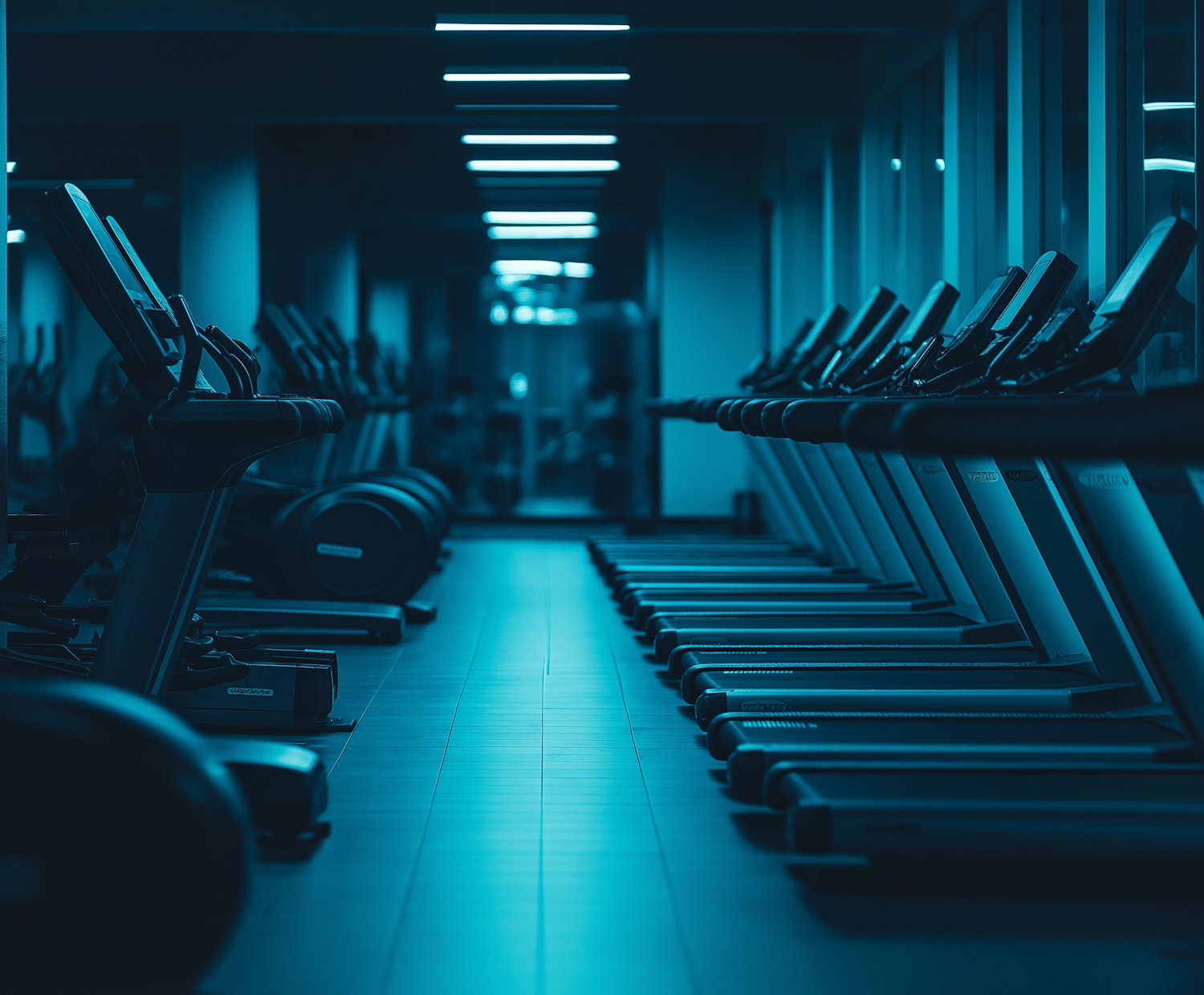 Modern Gym with Blue Lighting