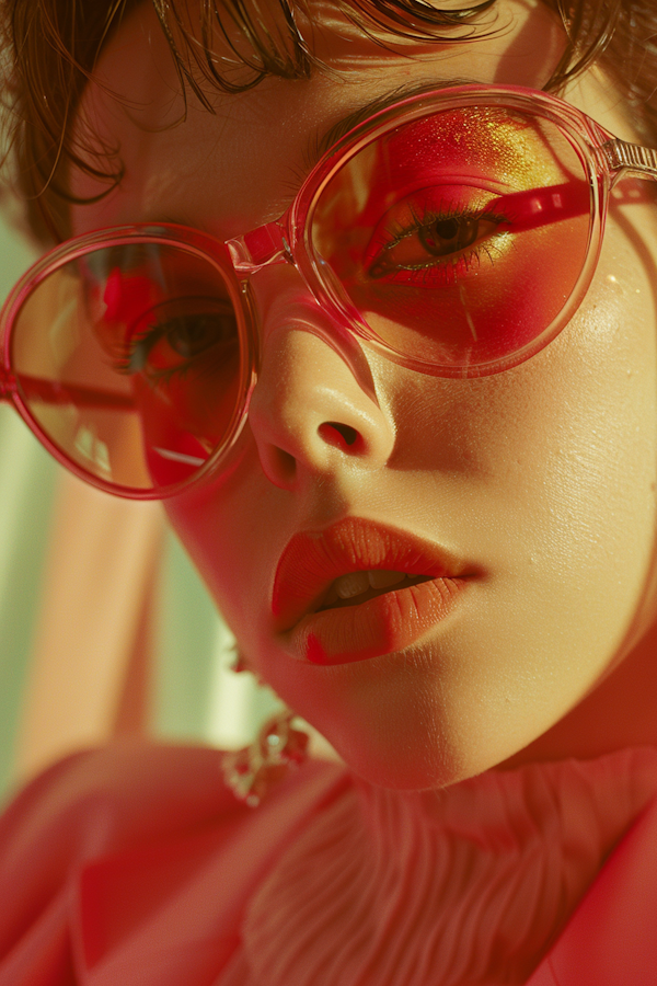 Portrait of a Young Woman in Red Sunglasses