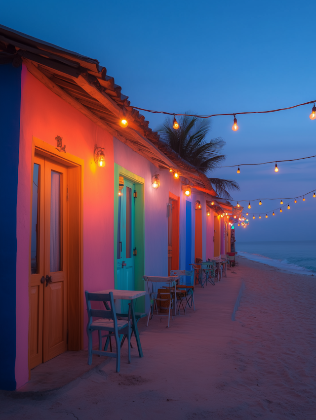 Colorful Beach Huts at Dusk