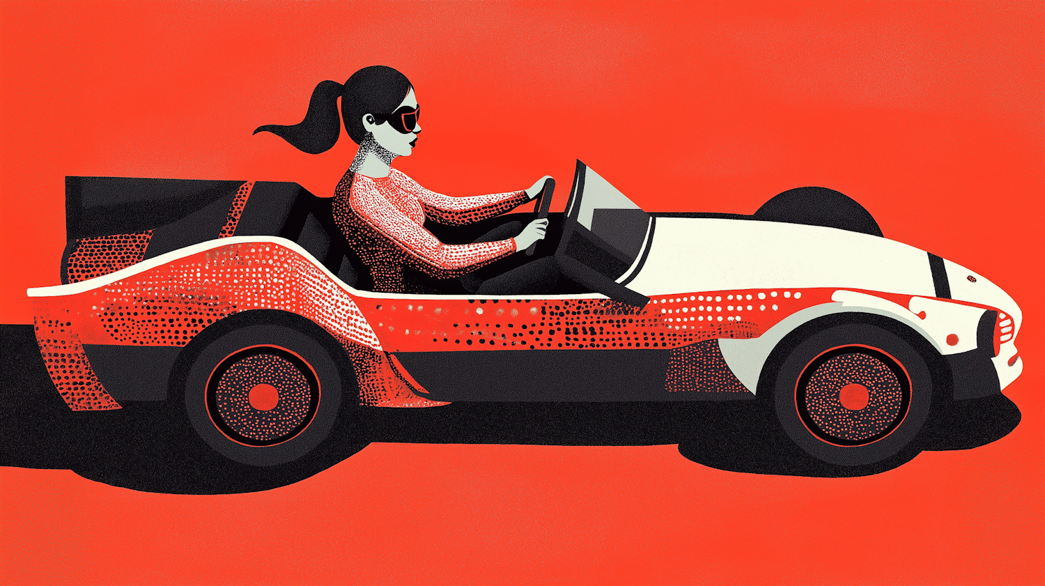 Stylized Woman Driving Vintage Sports Car