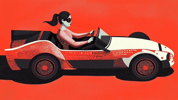 Stylized Woman Driving Vintage Sports Car