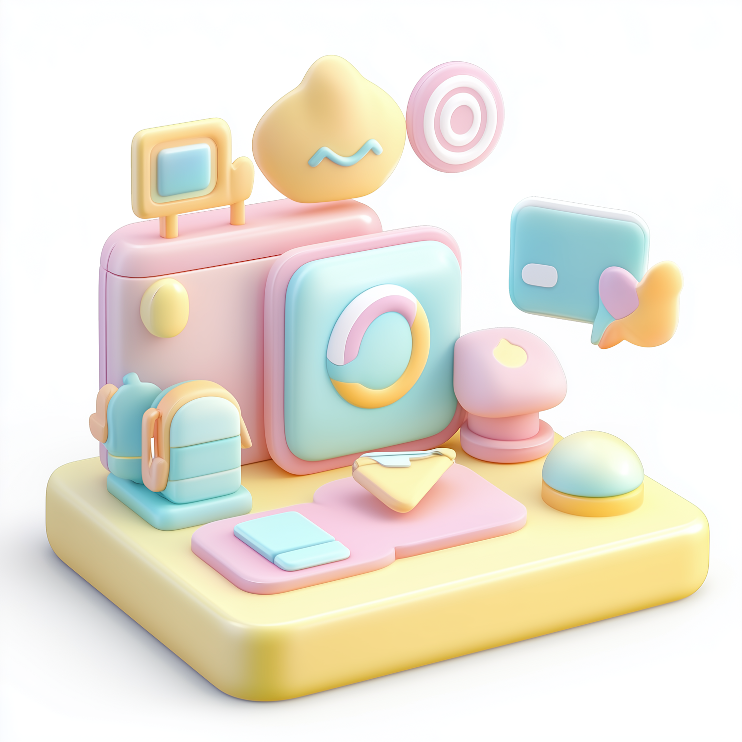 Whimsical 3D Scene with Abstract Shapes