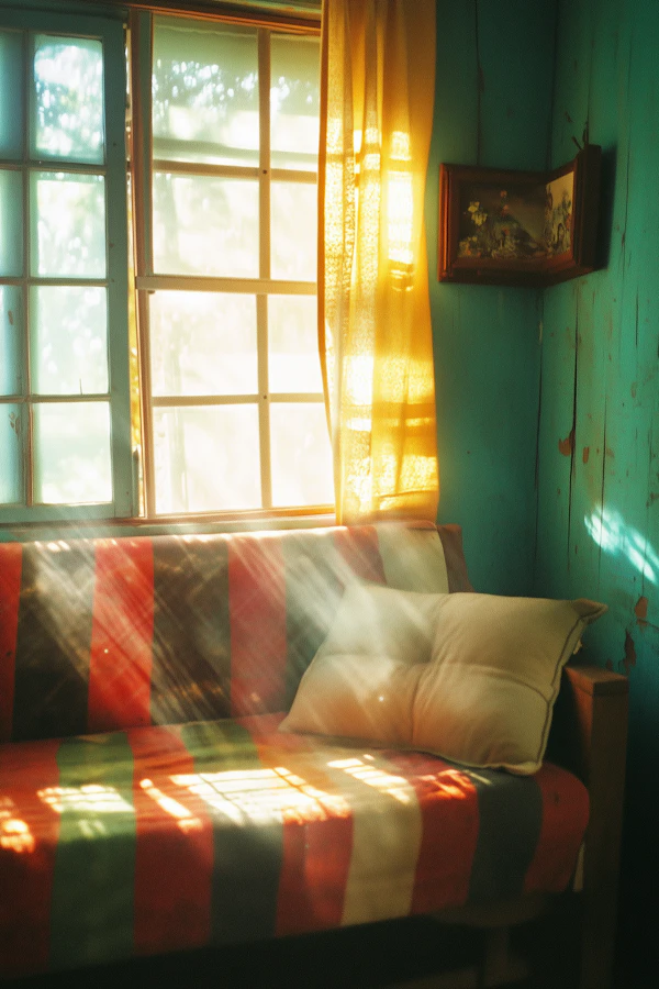 Cozy Interior with Sunlit Sofa