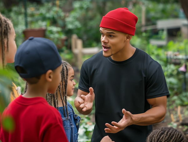 Man Engaging with Children Outdoors