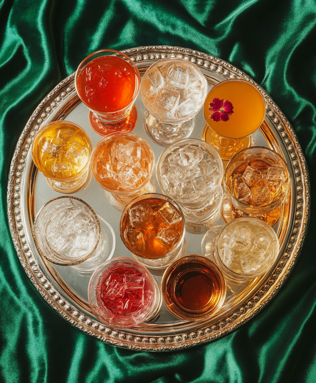 Colorful Glasses on Silver Tray