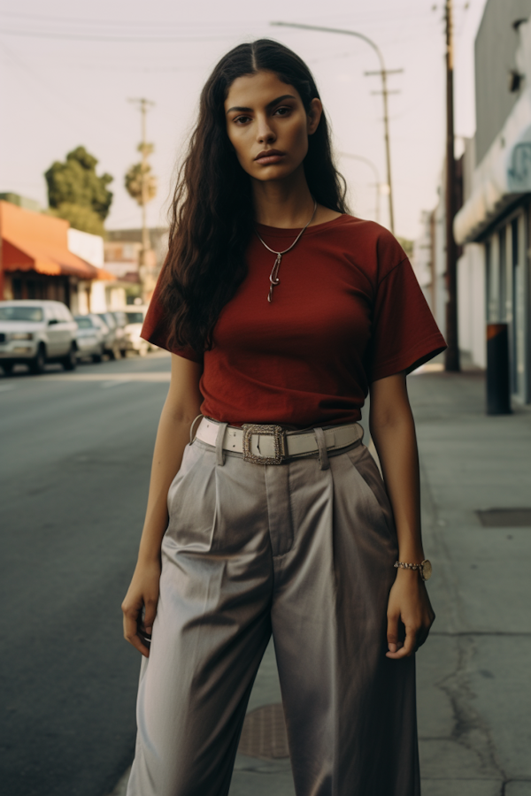 Confident Urbanite in Red and Grey