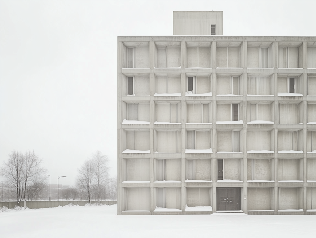 Minimalist Building Facade in Winter