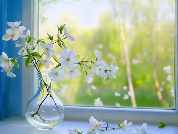White Blossoms on Sill